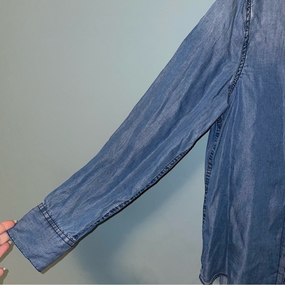 Sundance Tessa Chambray Pleated Front Snap Button Long Sleeve Shirt Size Medium - Picture 5 of 7